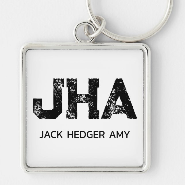 MINIMALIST BLACK THREE LETTER MONOGRAM NAME WHITE KEY RING (Front)