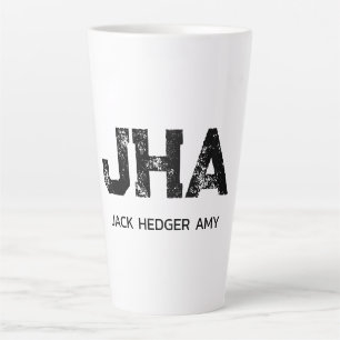 MINIMALIST BLACK THREE LETTER MONOGRAM NAME WHITE LATTE MUG