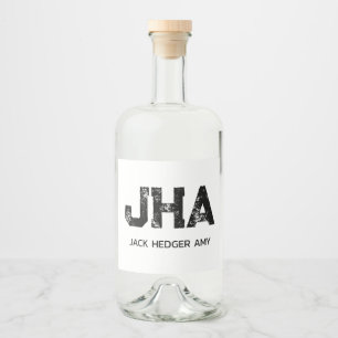 MINIMALIST BLACK THREE LETTER MONOGRAM NAME WHITE LIQUOR BOTTLE LABEL