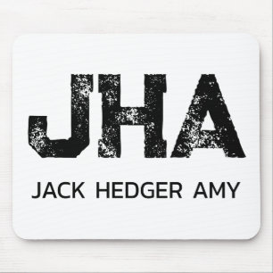 MINIMALIST BLACK THREE LETTER MONOGRAM NAME WHITE MOUSE MAT