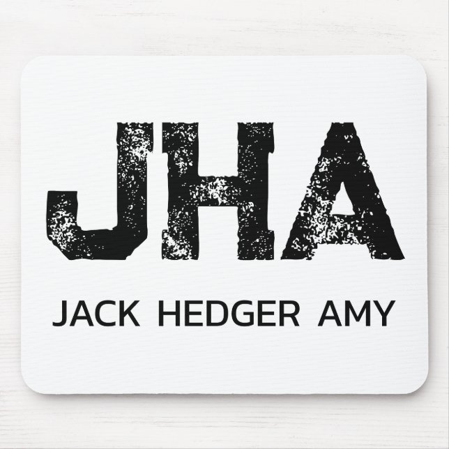 MINIMALIST BLACK THREE LETTER MONOGRAM NAME WHITE MOUSE MAT (Front)