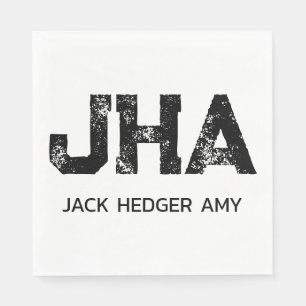 MINIMALIST BLACK THREE LETTER MONOGRAM NAME WHITE NAPKIN