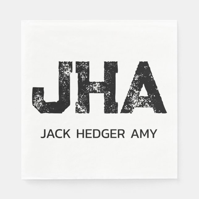 MINIMALIST BLACK THREE LETTER MONOGRAM NAME WHITE NAPKIN (Front)