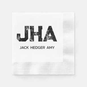 MINIMALIST BLACK THREE LETTER MONOGRAM NAME WHITE NAPKIN