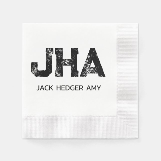 MINIMALIST BLACK THREE LETTER MONOGRAM NAME WHITE NAPKIN (Front)