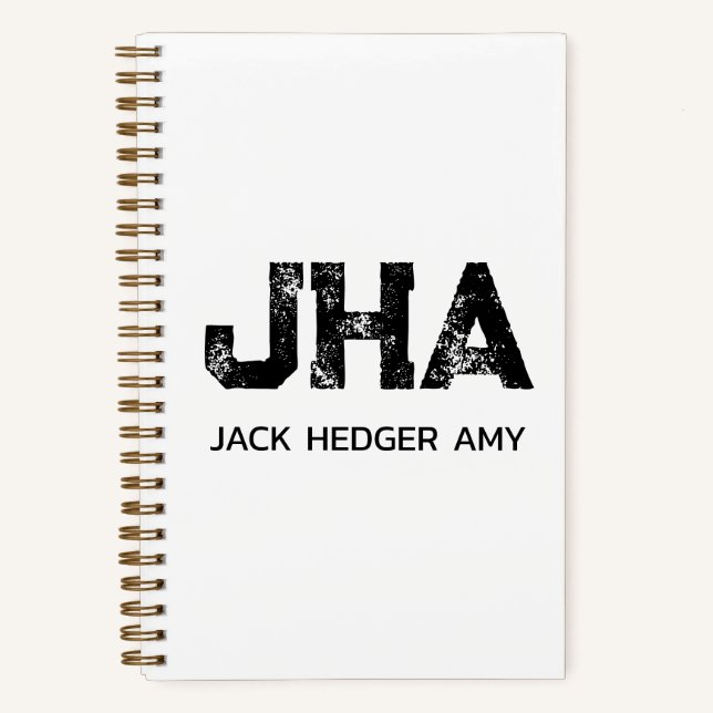 MINIMALIST BLACK THREE LETTER MONOGRAM NAME WHITE NOTEBOOK (Front)