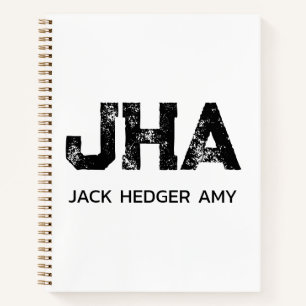 MINIMALIST BLACK THREE LETTER MONOGRAM NAME WHITE NOTEBOOK