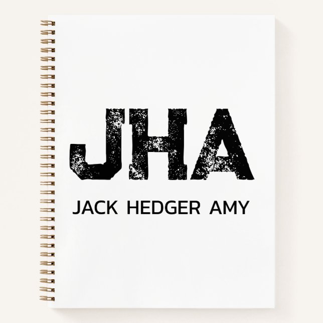 MINIMALIST BLACK THREE LETTER MONOGRAM NAME WHITE NOTEBOOK (Front)