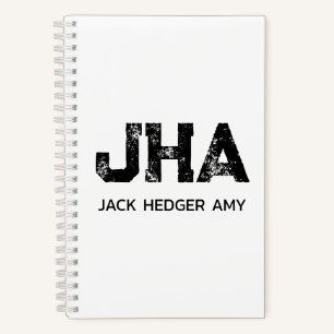 MINIMALIST BLACK THREE LETTER MONOGRAM NAME WHITE NOTEBOOK