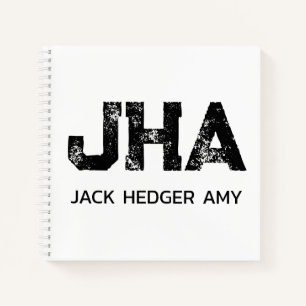 MINIMALIST BLACK THREE LETTER MONOGRAM NAME WHITE NOTEBOOK