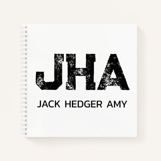 MINIMALIST BLACK THREE LETTER MONOGRAM NAME WHITE NOTEBOOK (Front)
