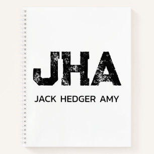 MINIMALIST BLACK THREE LETTER MONOGRAM NAME WHITE NOTEBOOK