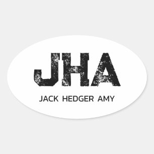 MINIMALIST BLACK THREE LETTER MONOGRAM NAME WHITE OVAL STICKER