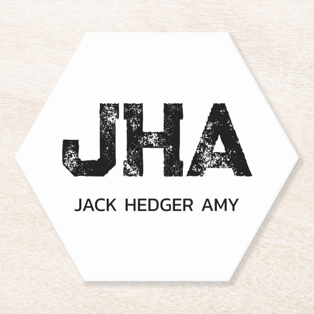 MINIMALIST BLACK THREE LETTER MONOGRAM NAME WHITE PAPER COASTER (Front)