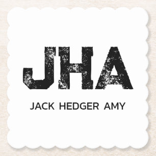 MINIMALIST BLACK THREE LETTER MONOGRAM NAME WHITE PAPER COASTER