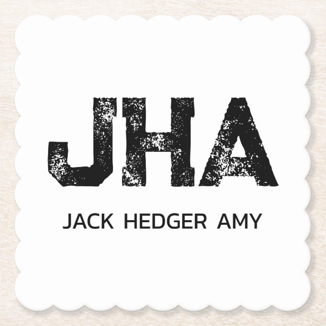 MINIMALIST BLACK THREE LETTER MONOGRAM NAME WHITE PAPER COASTER (Front)