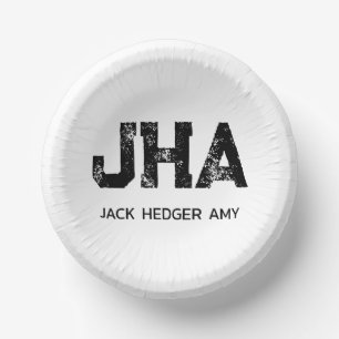 MINIMALIST BLACK THREE LETTER MONOGRAM NAME WHITE PAPER PLATE