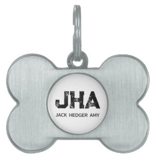 MINIMALIST BLACK THREE LETTER MONOGRAM NAME WHITE PET ID TAG