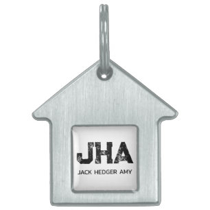 MINIMALIST BLACK THREE LETTER MONOGRAM NAME WHITE PET ID TAG