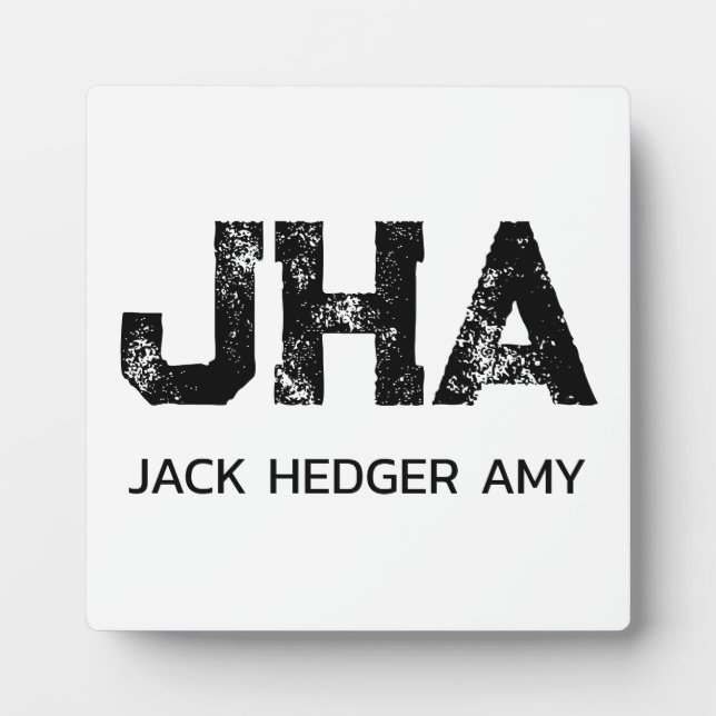 MINIMALIST BLACK THREE LETTER MONOGRAM NAME WHITE PLAQUE (Front)