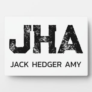 MINIMALIST BLACK THREE LETTER MONOGRAM NAME WHITE PLAQUE