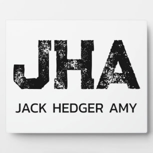 MINIMALIST BLACK THREE LETTER MONOGRAM NAME WHITE PLAQUE