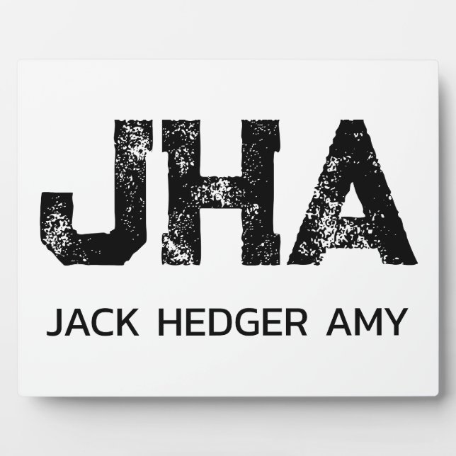 MINIMALIST BLACK THREE LETTER MONOGRAM NAME WHITE PLAQUE (Front)