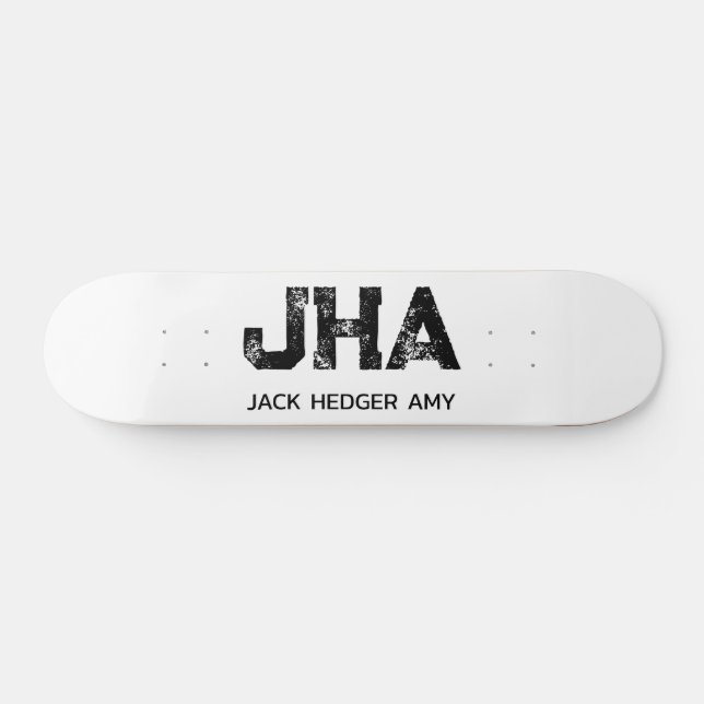 MINIMALIST BLACK THREE LETTER MONOGRAM NAME WHITE SKATEBOARD (Horz)