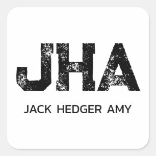 MINIMALIST BLACK THREE LETTER MONOGRAM NAME WHITE SQUARE STICKER