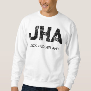 MINIMALIST BLACK THREE LETTER MONOGRAM NAME WHITE SWEATSHIRT