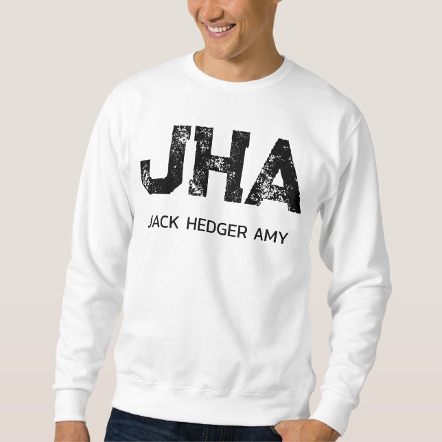 MINIMALIST BLACK THREE LETTER MONOGRAM NAME WHITE SWEATSHIRT (Front)