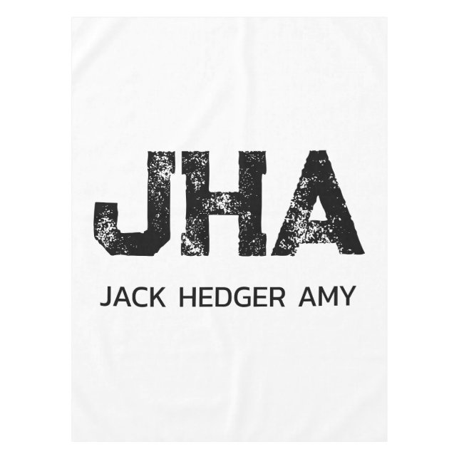 MINIMALIST BLACK THREE LETTER MONOGRAM NAME WHITE TABLECLOTH (Front)