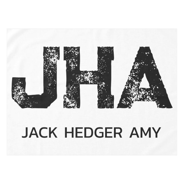 MINIMALIST BLACK THREE LETTER MONOGRAM NAME WHITE TABLECLOTH (Front (Horizontal))