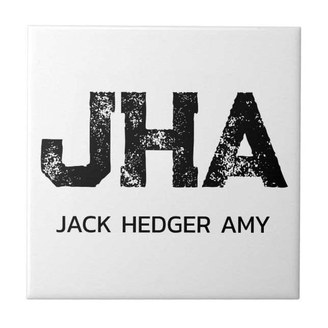 MINIMALIST BLACK THREE LETTER MONOGRAM NAME WHITE TILE (Front)