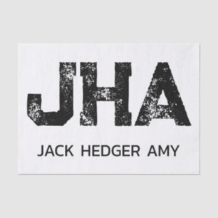 MINIMALIST BLACK THREE LETTER MONOGRAM NAME WHITE TISSUE PAPER