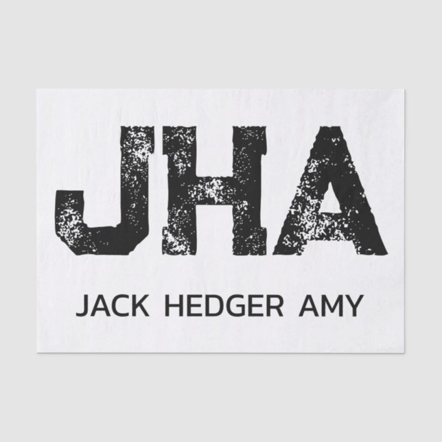 MINIMALIST BLACK THREE LETTER MONOGRAM NAME WHITE TISSUE PAPER (Front)