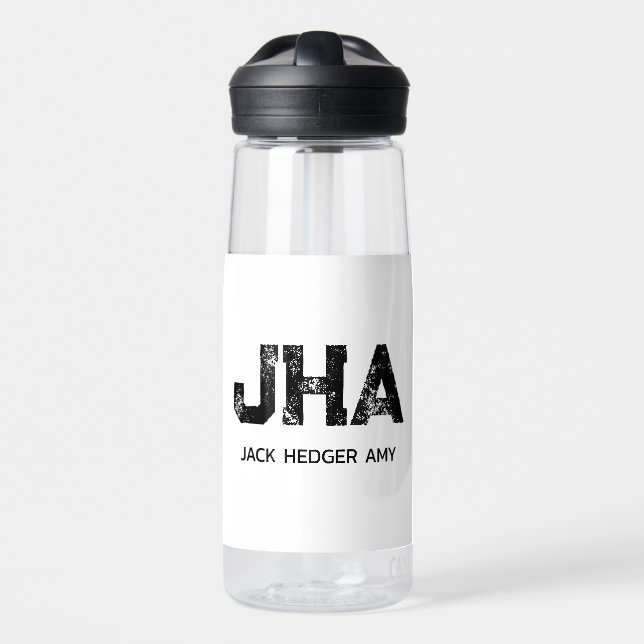 MINIMALIST BLACK THREE LETTER MONOGRAM NAME WHITE WATER BOTTLE (Front)