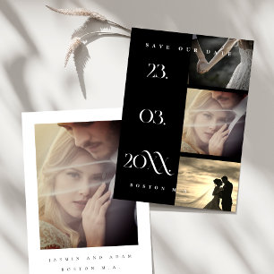 Minimalist Black Three Photo Wedding Save The Date