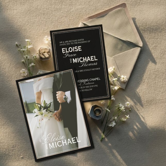 Minimalist Black Tie Formal Photo Wedding Invitation (Invite guests to your formal affair with this Minimalist Black Tie Formal Photo Wedding Invitation! )