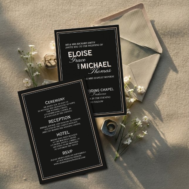 Minimalist Black Tie Formal Wedding (Invite guests to your formal affair with this Minimalist Black Tie Formal Wedding Foil Invitation! )