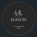 Minimalist Black Tis The Season Christmas Holiday Classic Round Sticker<br><div class="desc">Minimalist Black Tis The Season Christmas Holiday Classic Round Sticker. Personalise the custom text above. The background colours used in this collection can be customised as well. You can find additional coordinating items in our "Minimalist Collection of Holiday Sentiments"</div>