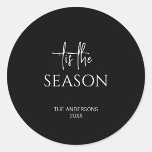 Minimalist Black Tis The Season Christmas Holiday Classic Round Sticker