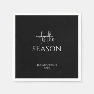 Minimalist Black Tis The Season Christmas Holiday Napkin