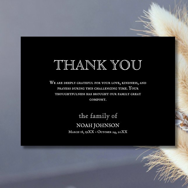 Minimalist Black Traditional Funeral Sympathy Thank You Card (Creator Uploaded)