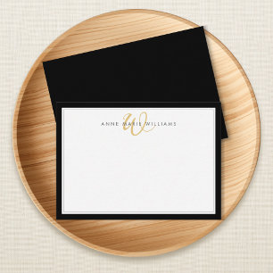 Minimalist Black Two Border Gold Monogram Card