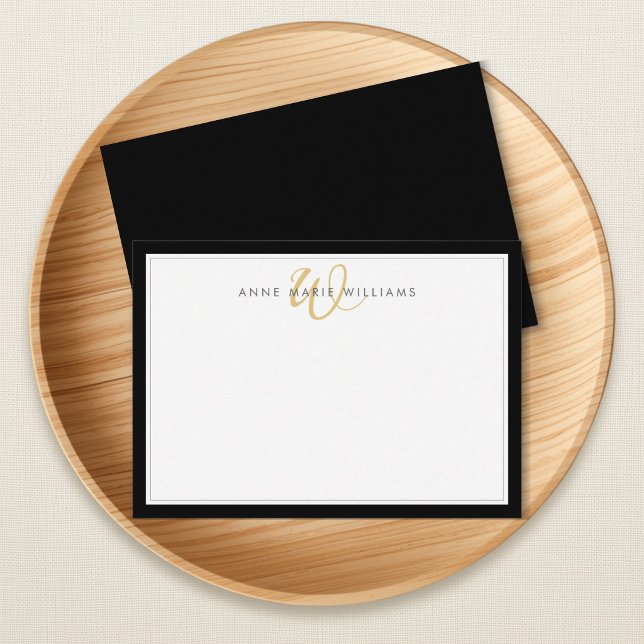 Minimalist Black Two Border Gold Monogram Card (Creator Uploaded)