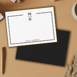 Minimalist Black Two Border Monogram Note Card