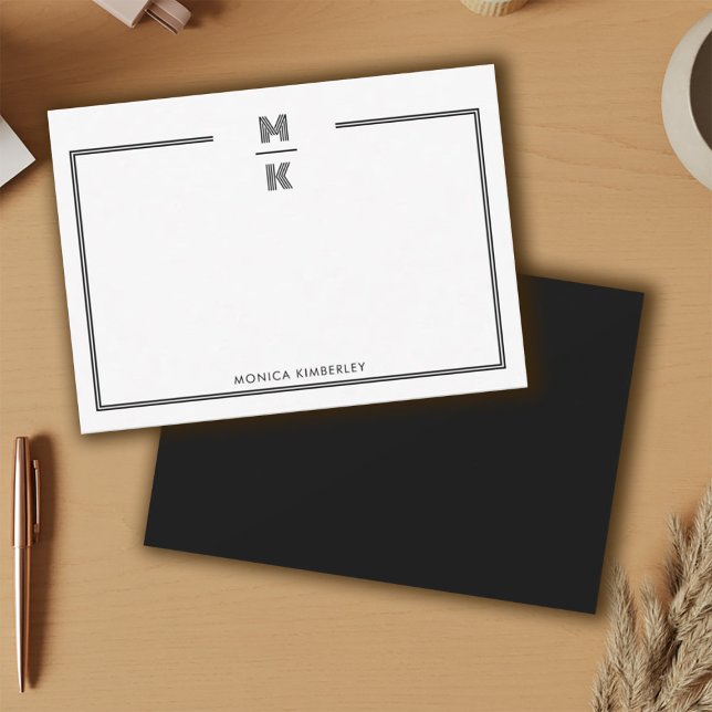 Minimalist Black Two Border Monogram Note Card (Minimalist Black Two Border Monogram Note Card)