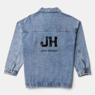 MINIMALIST BLACK TWO LETTER MONOGRAM NAME BLUE DENIM JACKET