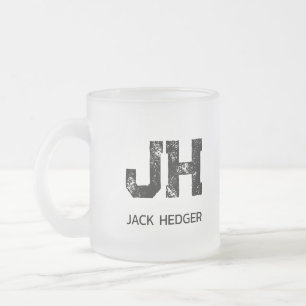 MINIMALIST BLACK TWO LETTER MONOGRAM NAME CLEAR FROSTED GLASS COFFEE MUG